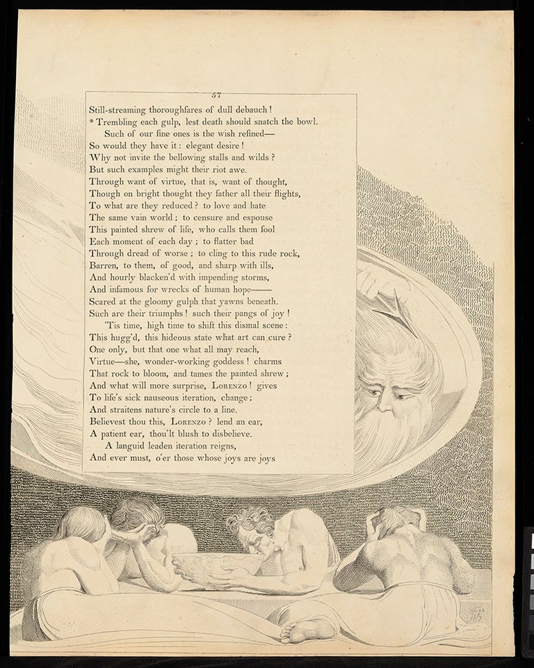 Item #104612 The Complaint and the Consolation; or, Night Thoughts, Page 57, "Trembling each gulp, lest death should snatch the bowl" William. Young Blake, Edward.