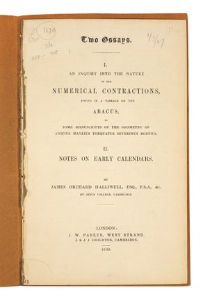Item #106426 Two Essays. I. An inquiry into the nature of the numerical contractions, found in a...