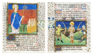 Item #107057 Illuminated leaf from a Book of Hours with St. Nicholas and St. Sebastian....