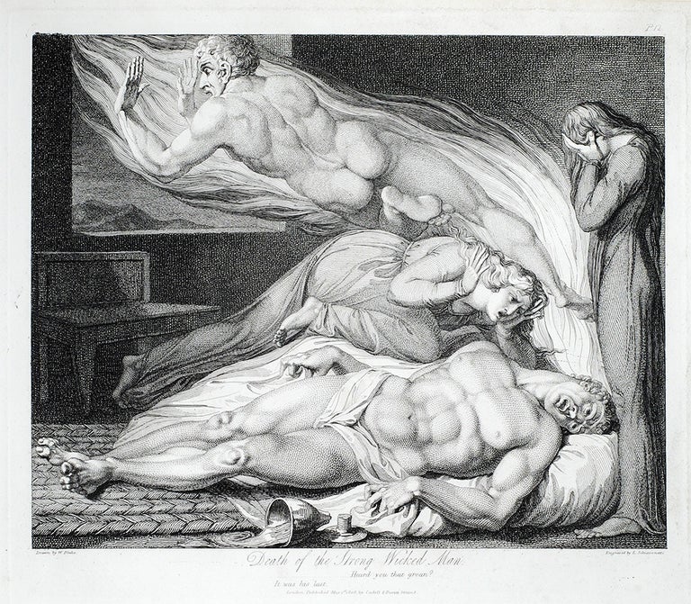 Item #107321 “The Death of the Strong Wicked Man.” A single plate from Robert Blair's The Grave. William. Blair Blake, Robert.