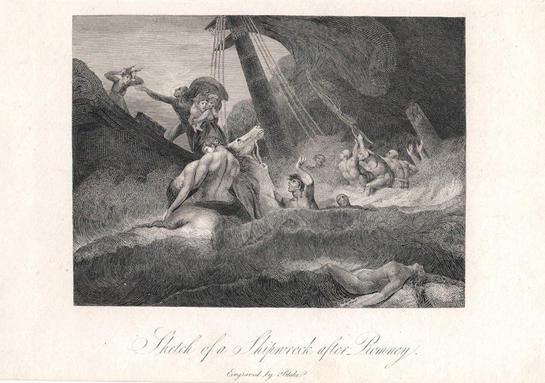Item #107754 The Life of George Romney. “Sketch of a Shipwreck after Romney”. William. Hayley Blake, William.