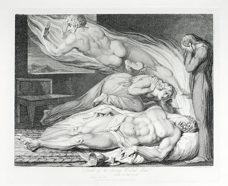 Item #109208 “The Death of the Strong Wicked Man.” A single plate from Robert Blair's The Grave. William. Blair Blake, Robert, separate plate.