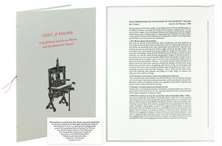 Item #110834 Lost & Found. Unpublished Articles on Morris and the Kelmscott Chaucer. William. Lemoncheese Press Morris.