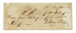 Autograph document signed, being a receipt made out by Butts and signed by Blake for Blake's. William Blake.