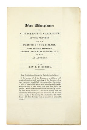 Item #123832 [Prospectus] Aedes Althorpiane: or a Descriptive Catalogue of the Pictures, and a...
