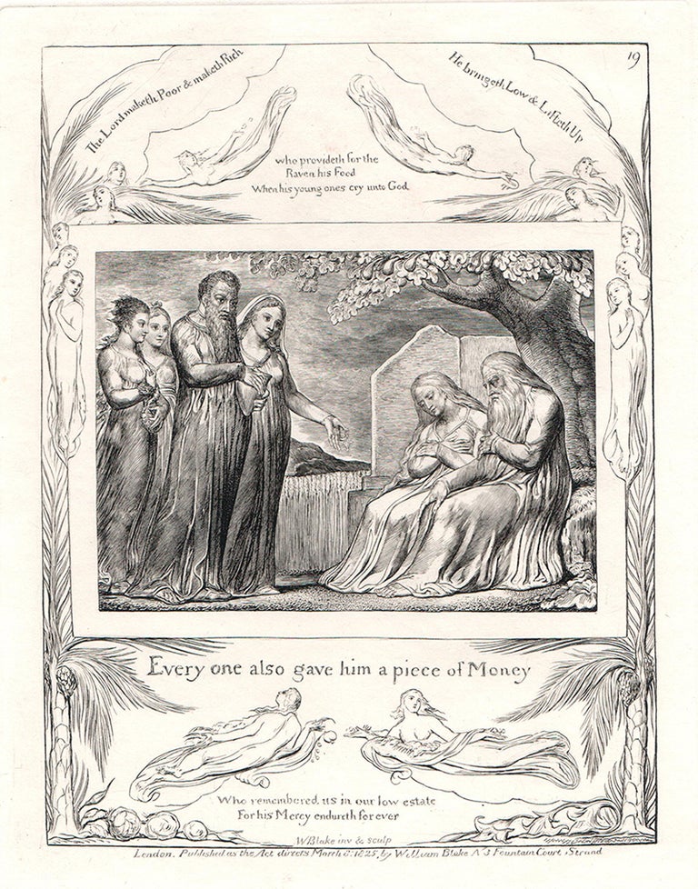 Item #124636 Illustrations of the Book of Job. Plate 19: “Every one also gave him a piece of money”. William Blake.
