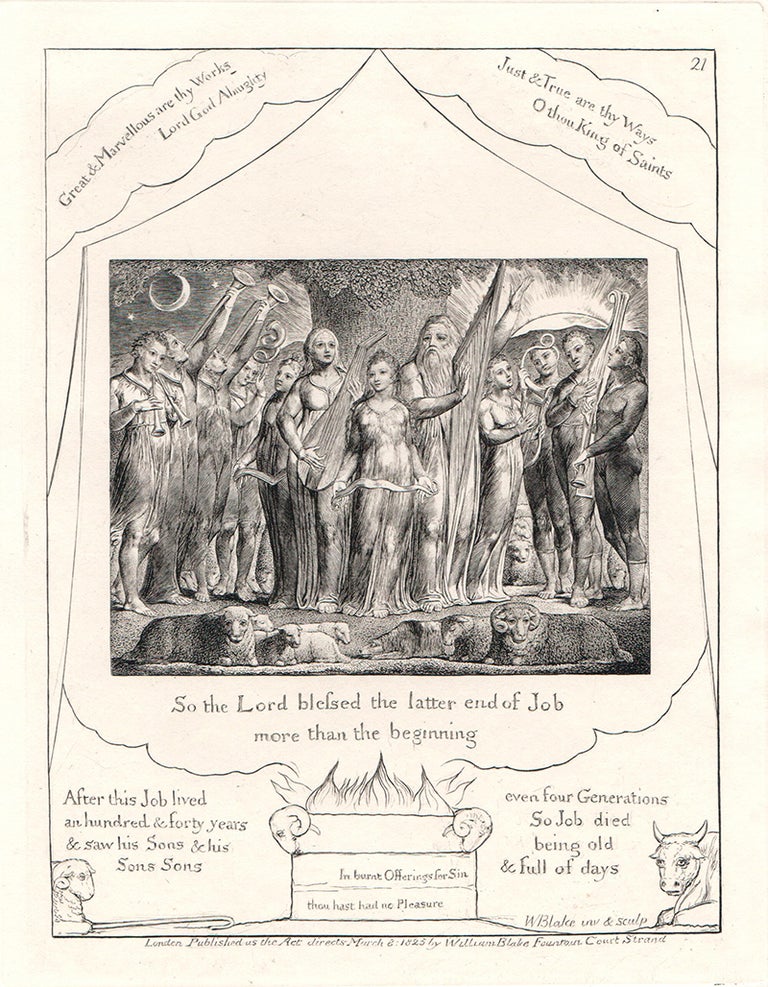 Item #124637 Illustrations of the Book of Job. Plate 21: “So the Lord blessed the latter end of Job”. William Blake.