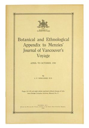 Item #125787 Botanical and Ethnological Appendix to Menzies' Journal of Vancouver's Voyage April...