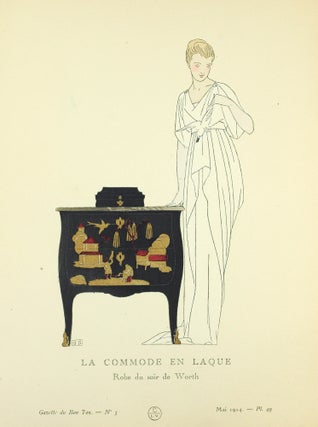 Gazette du Bon Ton. Art, Mode et Frivolités. "La Commode en Laque. Robe du soir de Worth."...