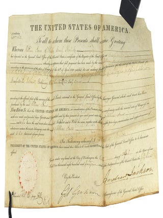 President Andrew Jackson signed land grant awarding 160 acres of Montgomery County, Indiana, to...