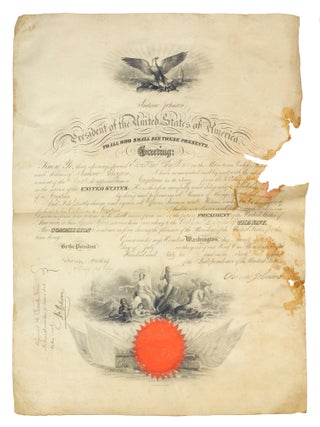 Naval commission appointing Andrew Bryson Captain in the Navy with steel engraved stamp of Andrew...