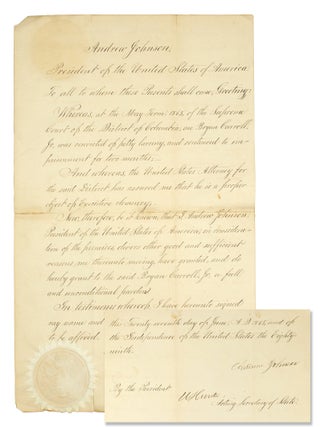Pardon signed by President Andrew Johnson for Bryan Carroll, Jr., 1865