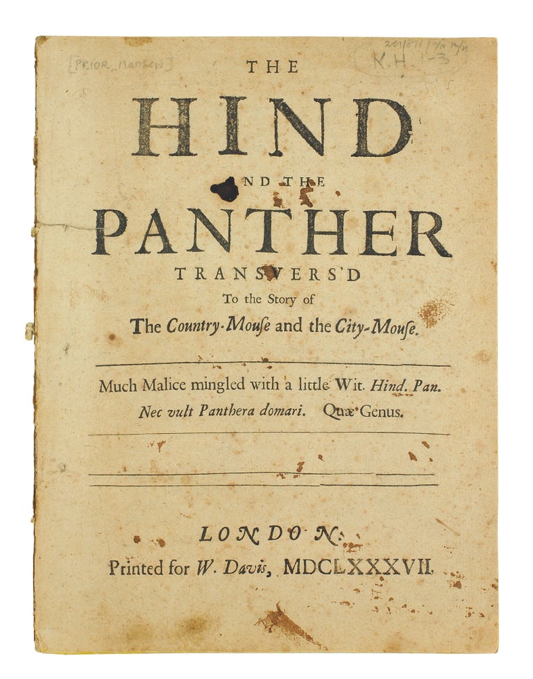 Item #5236 The Hind and the Panther transvers'd To the Story of The Country-Mouse and the City-Mouse. Matthew Prior.