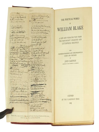 The Poetical Works... A New and Verbatim Text from the Manuscript Engraved and Letterpress Originals, with Variorum Readings and Bibliographical Notes and Prefaces by John Sampson.